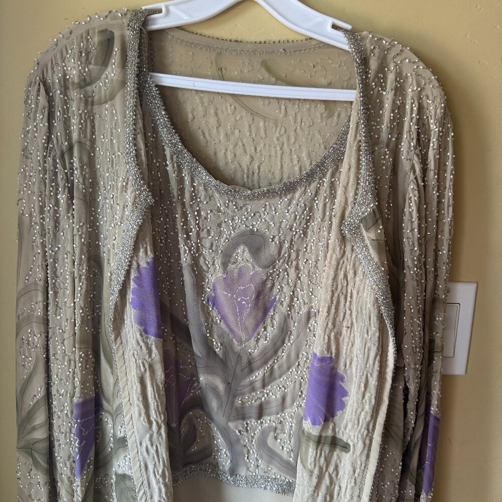 Gorgeous Beaded Neutral Floral Jacket and Matching Dress